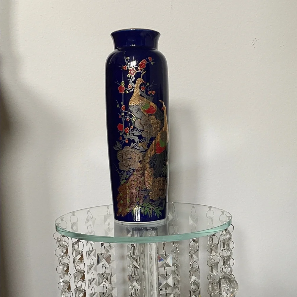 Elegant Blue and Gold Peacock Vase